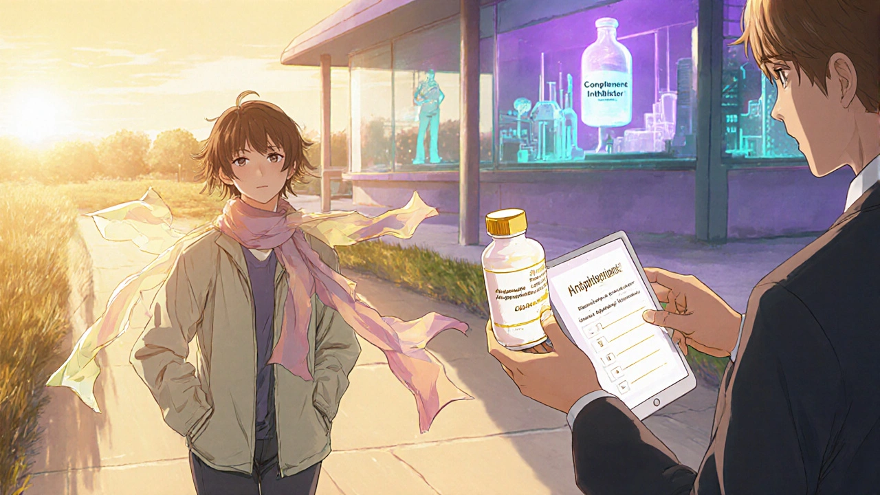 Patient exercising and consulting a doctor, with hopeful scientific symbols floating.