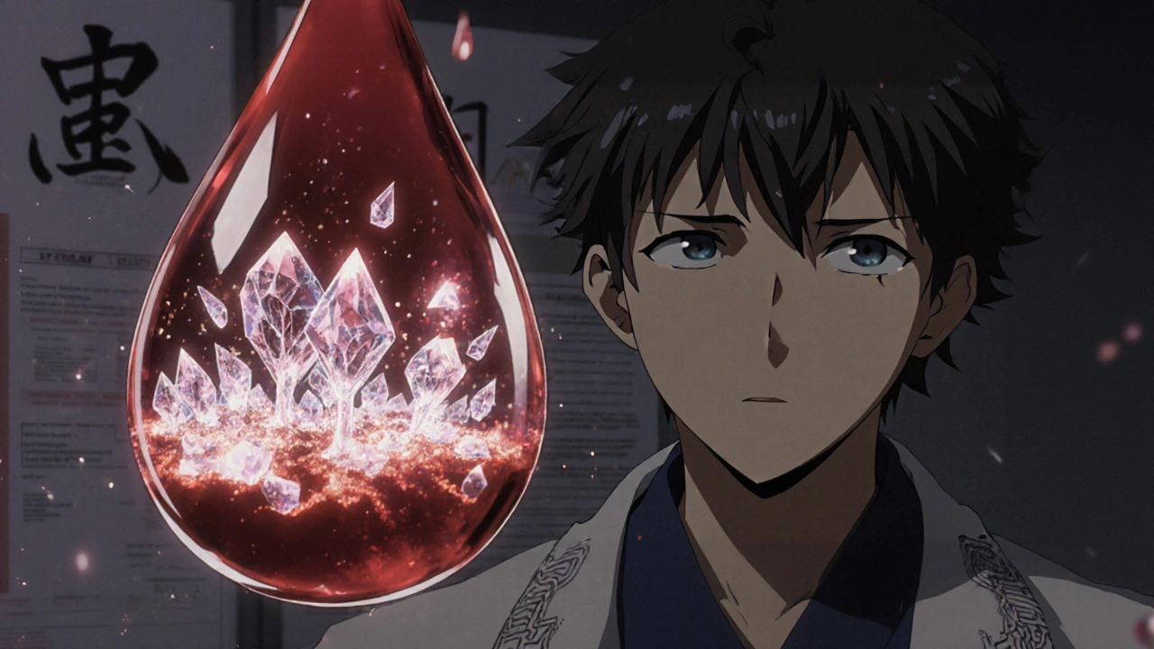 A blood droplet revealing a miniature bone remodeling battle, reflected in a doctor&#039;s eyes with ancient runes in the background.