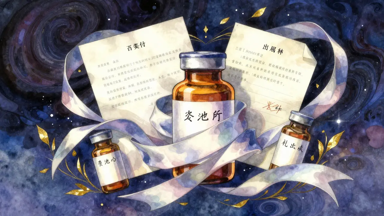 Ethereal depiction of doctor's letters and pharmacy bottles as protective talismans.